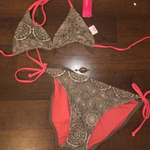 OLIVE GREEN AND PINK STRAPPY SWIMSUIT WITH BOTTOMS